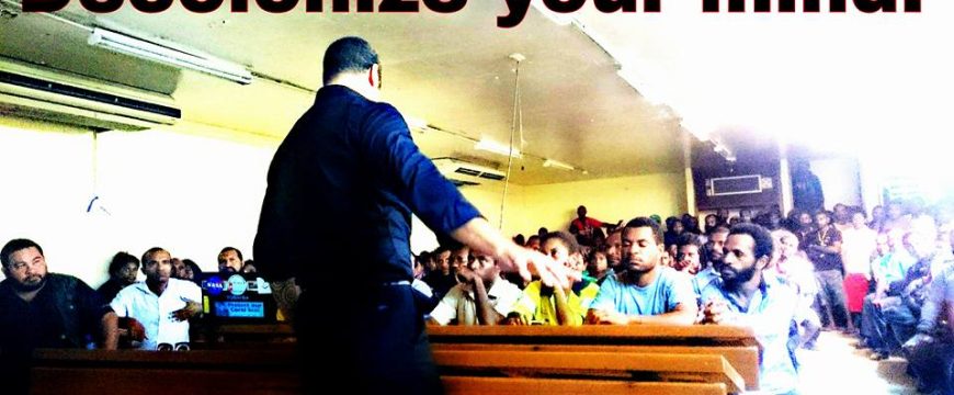 Govenor of Oro province, Papua New Guinea speaking to students in PNG
