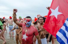 Free West Papua Campaign Netherland Represented New Years Dive 2015 Scheveningen Beach in Netherlands